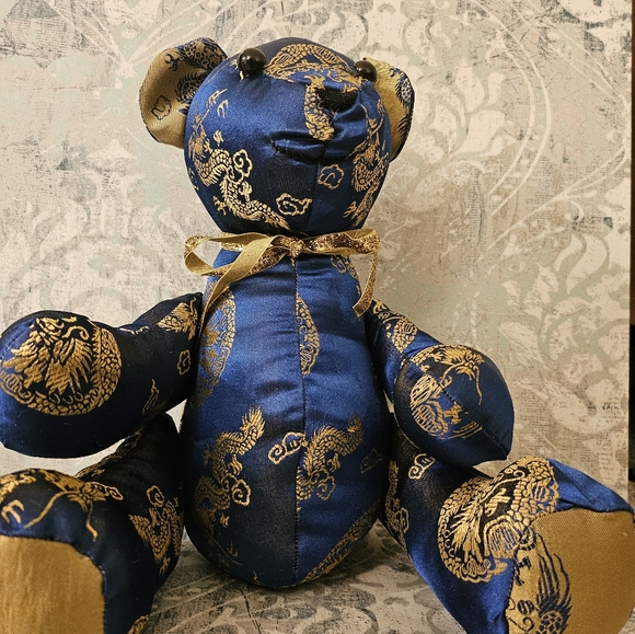 Vintage Asian Handcrafted Chinese Embroidered Silk Teddy Bear Plush - Picture 1 of 14